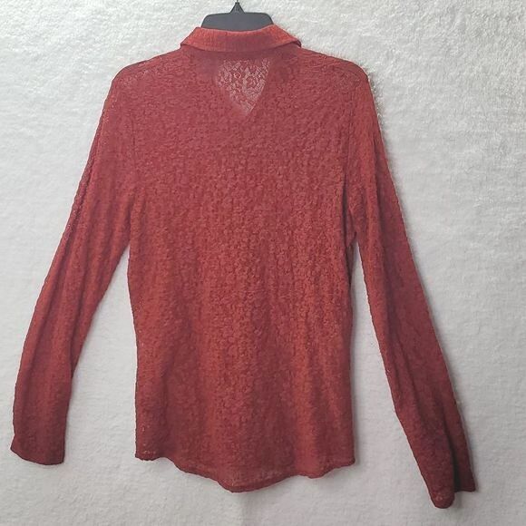 Liz Claiborne Lace Button Down Red Blouse Size Medium - Picture 4 of 16
